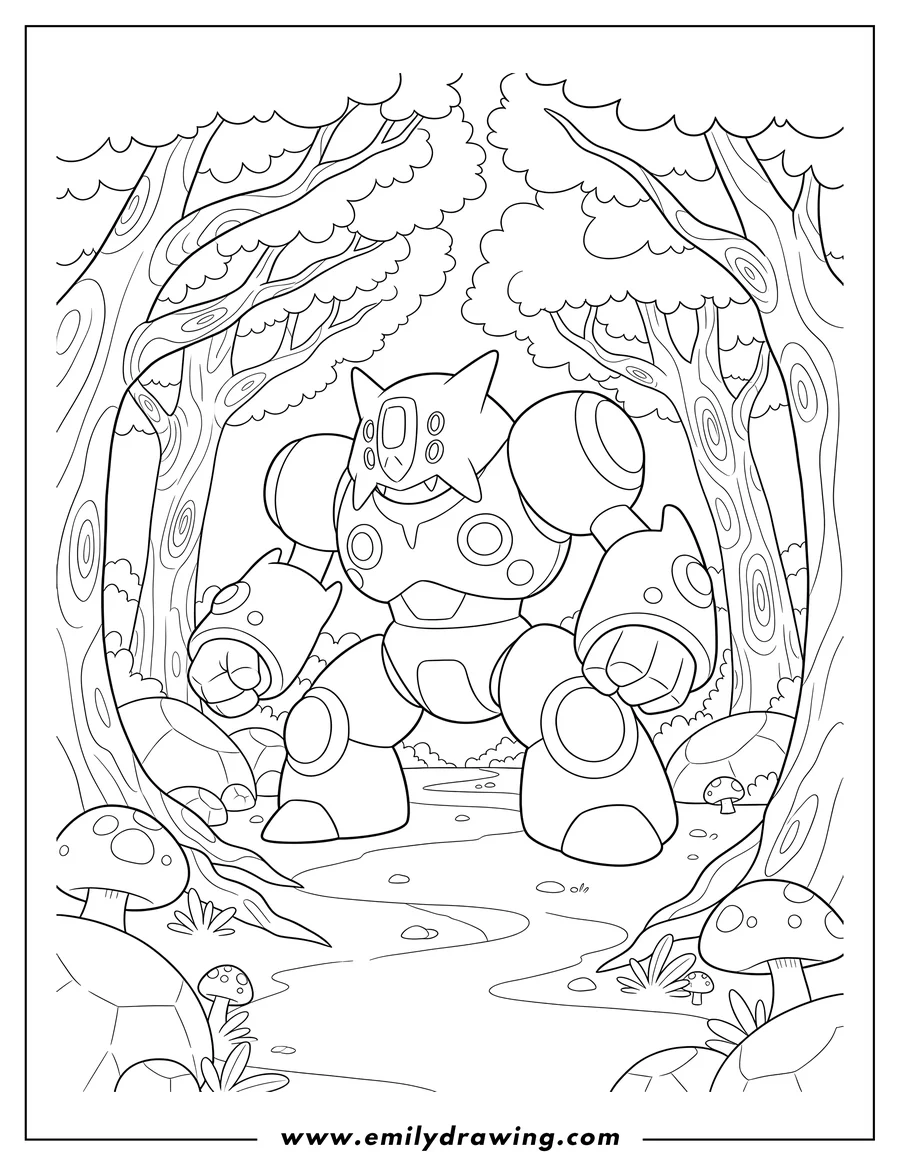 Full page coloring image of regigigas Forest, Regigigas standing with bent arms and legs