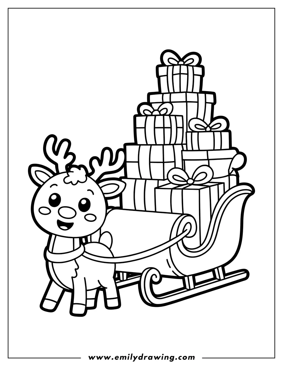 Full page coloring image of reindeer