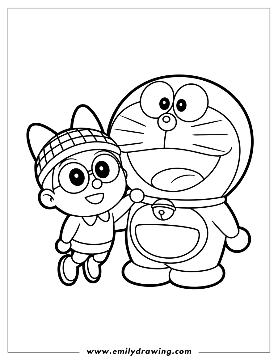 Black and white line art of robotic Cat