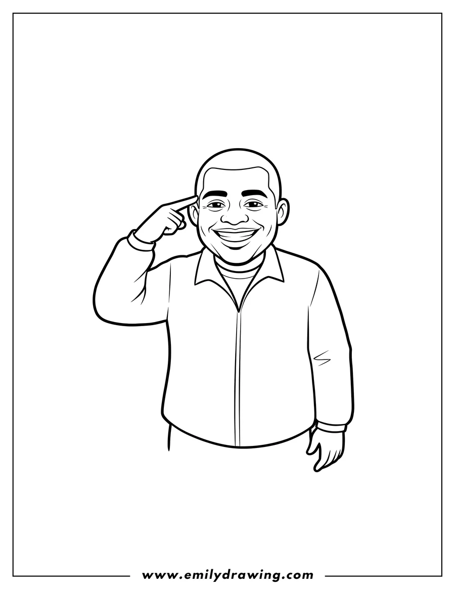 PDF style coloring page: roll Safe Meme Scaled, a smiling man pointing to his temple