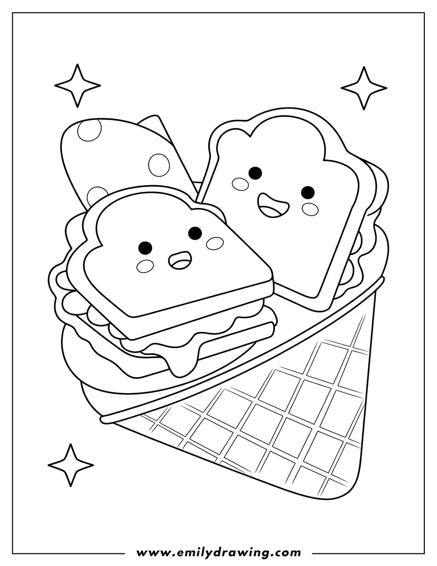 Downloadable coloring page of sandwich