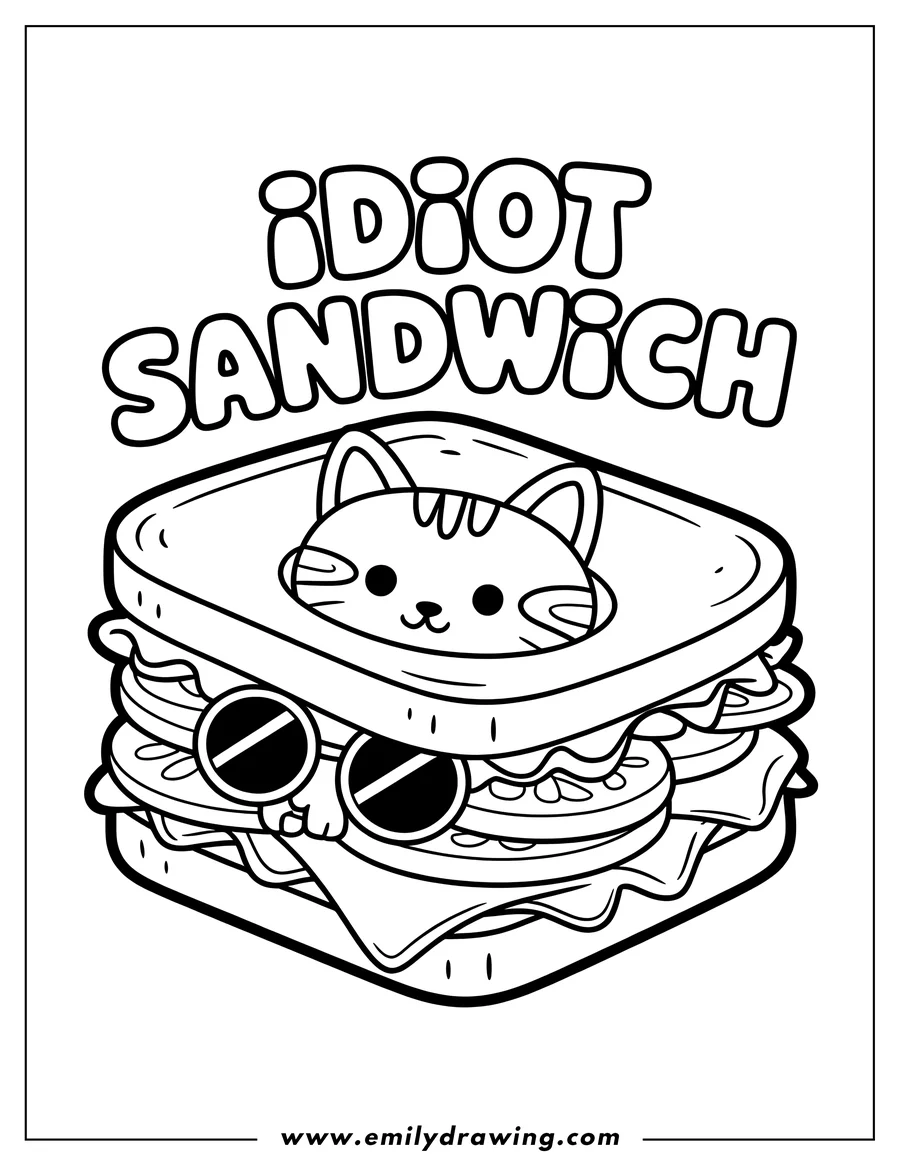 Free printable coloring sheet of sandwich