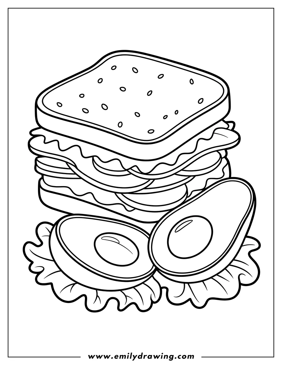 Coloring sheet featuring sandwich