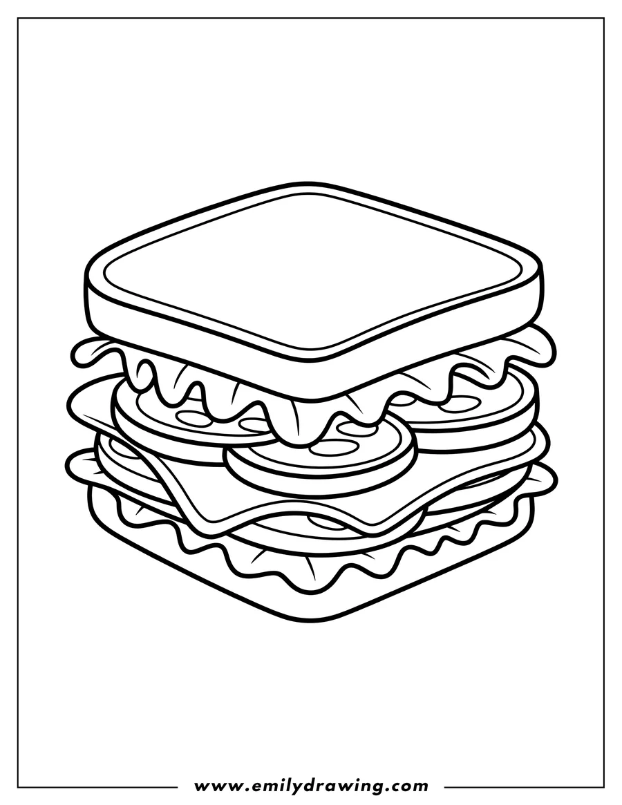 Free printable coloring sheet of sandwich