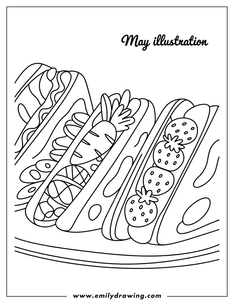 Black and white line art of sandwich