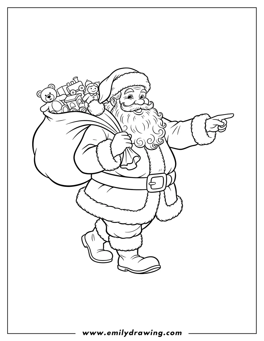 Clean line drawing: santa Claus