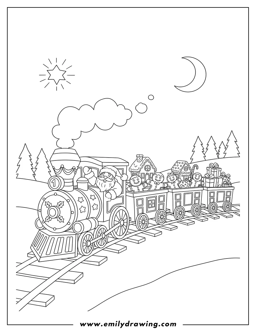 Black and white line art of santa Claus