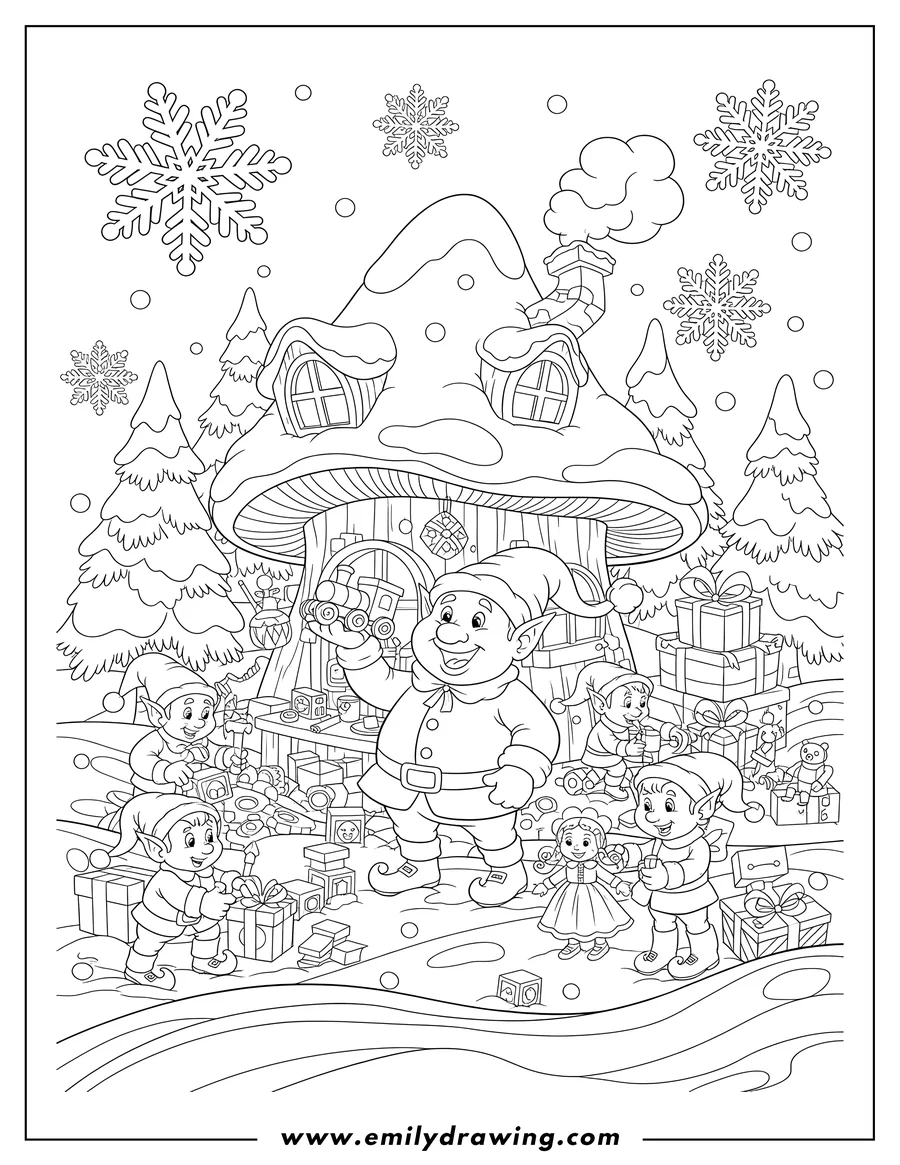 Coloring sheet featuring elf