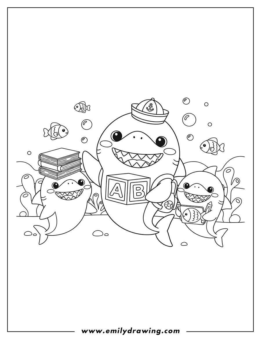 PDF style coloring page: shark