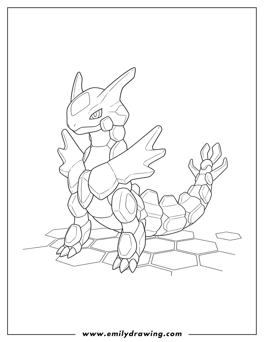 Linear illustration of shiny Zygarde 50% Form Legendary Pokemon with hexagonal scales
