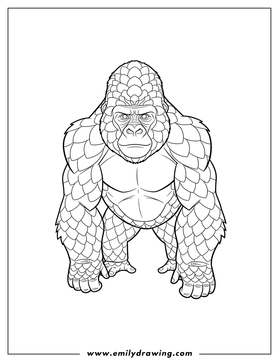 Coloring page for kids: silverback Gorilla Scaled, standing on all fours, looking forward