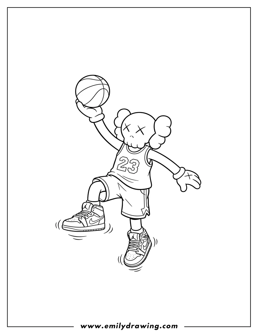 Linear illustration of air Jordan Kaws character jumping