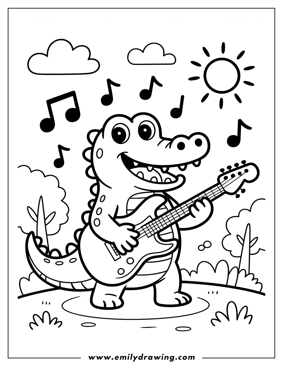 Full page coloring image of alligator