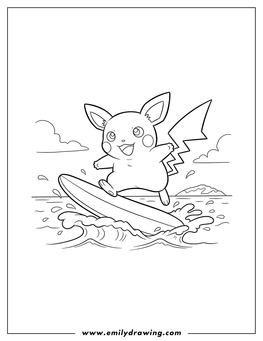 Free to print drawing of simple Alolan Raichu surfing on its tail