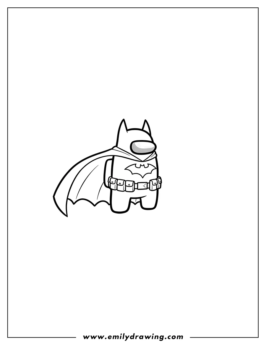 High quality printable among Us Batman with a cape, utility belt, and bat symbol for coloring