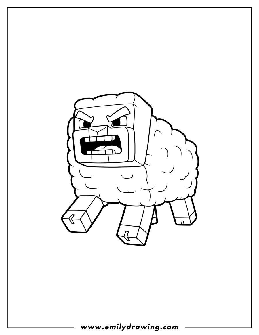 Free to print drawing of angry Minecraft Sheep with mouth wide open showing teeth