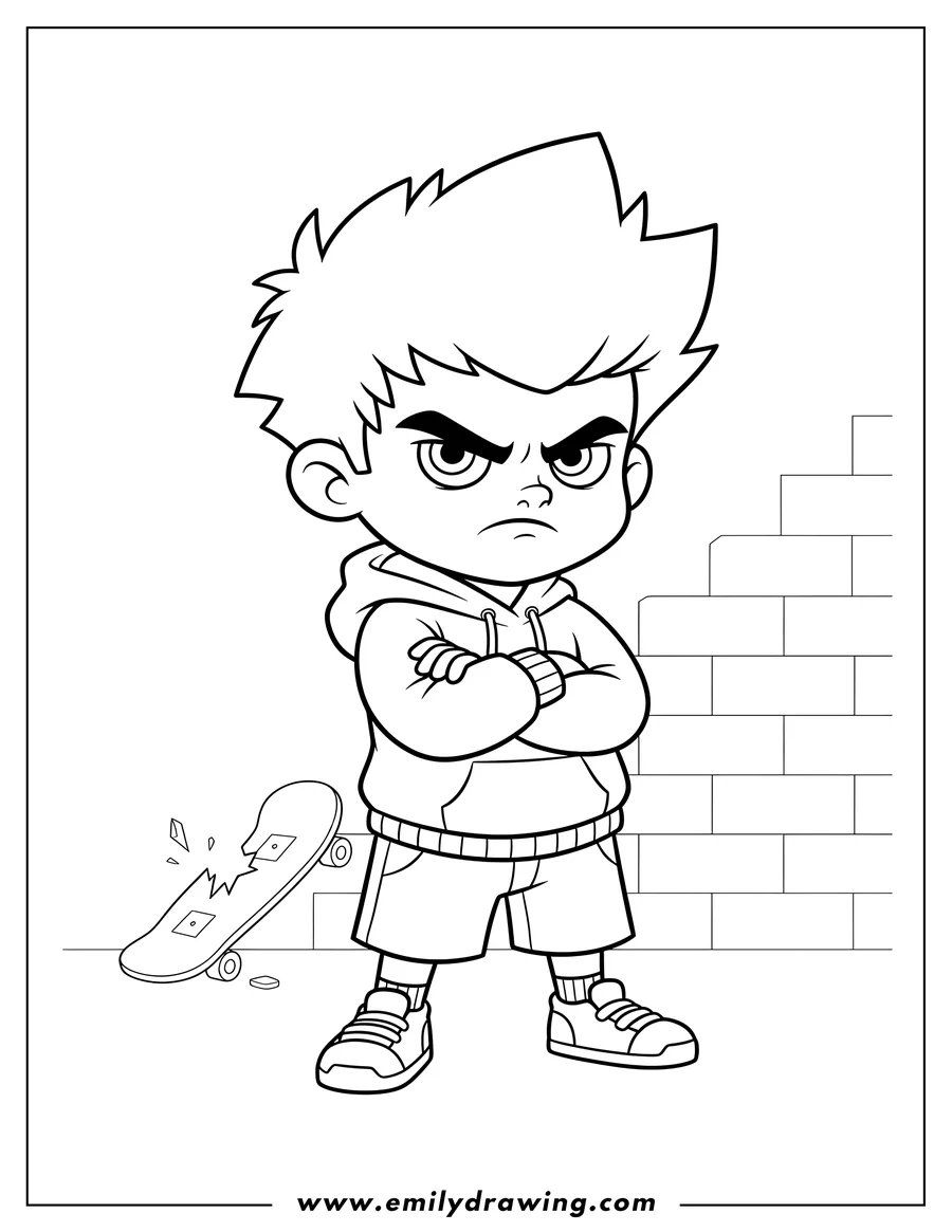 Full page coloring image of subway Surfers Angry Spike Preschoolers with arms crossed