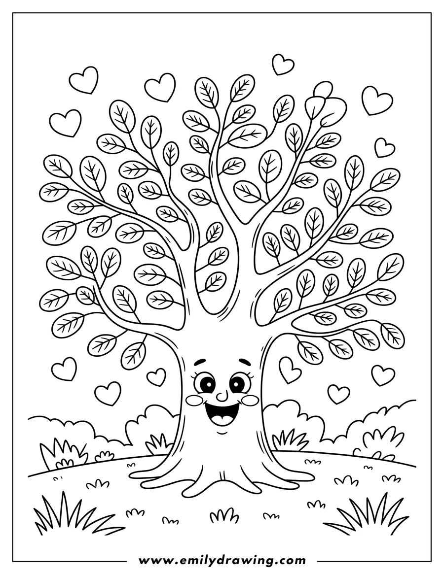 Coloring page for kids: anthropomorphic Tree