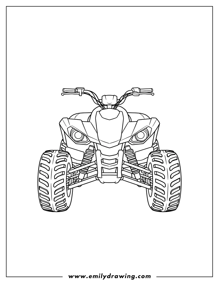 Linear illustration of simple Atv Outline, front view, with knobby tires