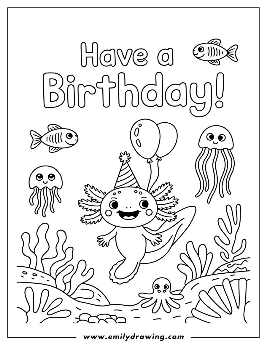 Coloring page for kids: axolotl