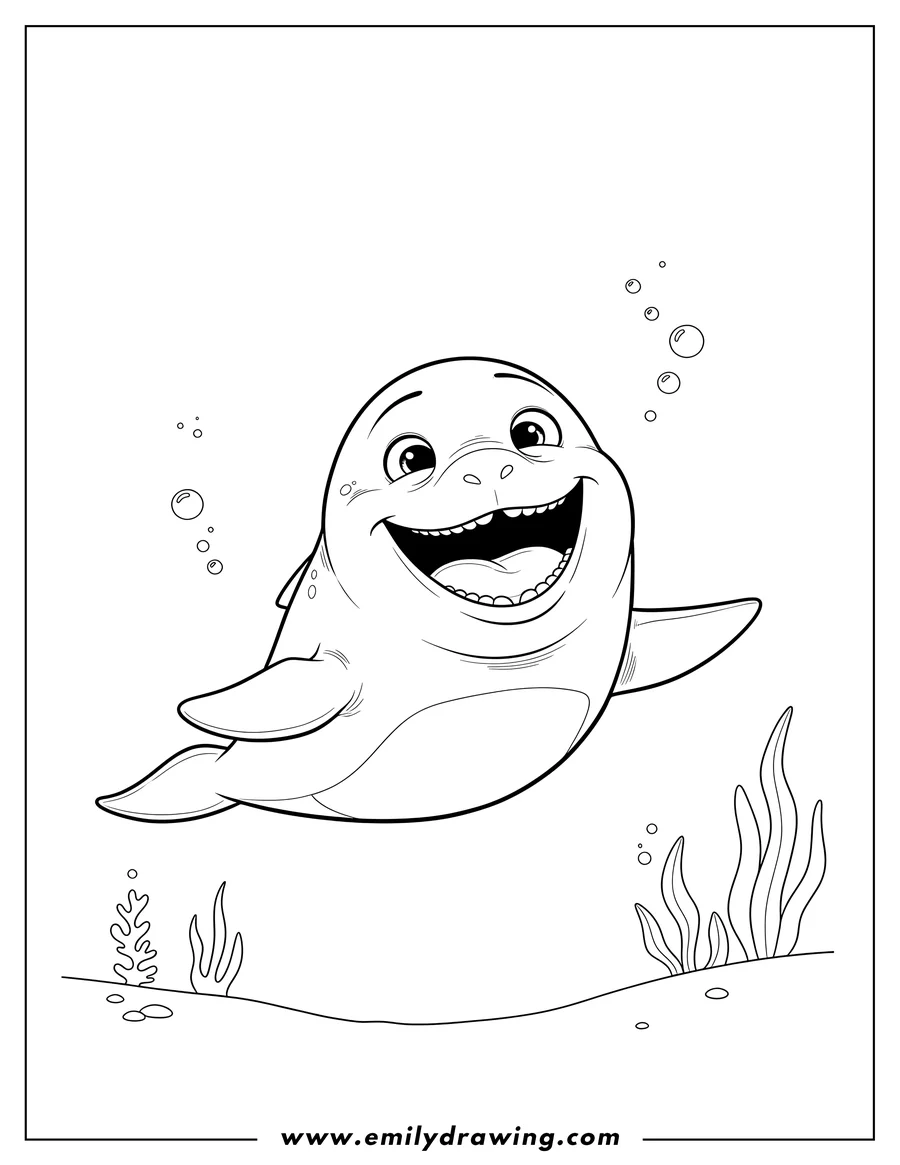 Simple sketch of finding Dory Bailey outline smiling, mouth open to color