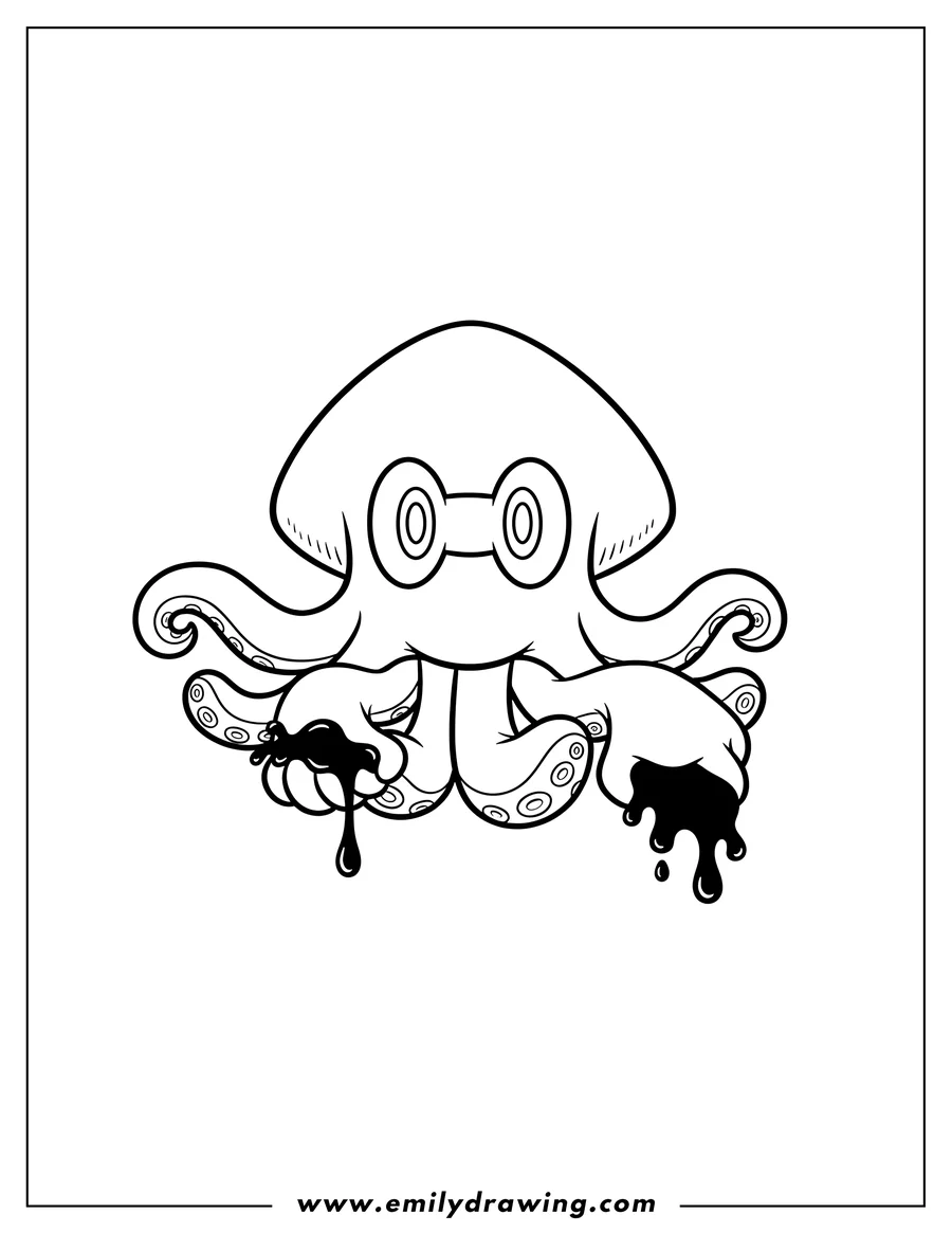 High quality printable blooper Squid From Mario Kart To Color, front view for coloring