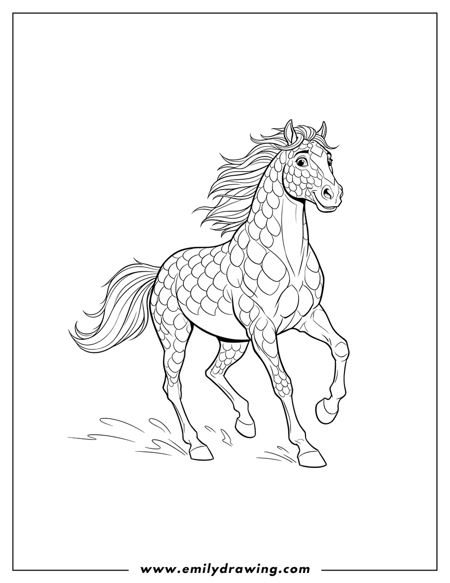 Coloring page for kids: boomerang Horse From Spirit To Color Scaled, running and looking forward
