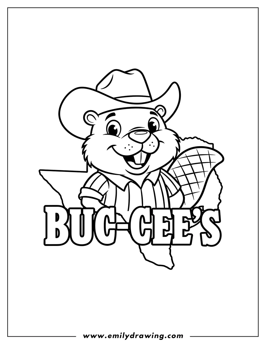 Free to print drawing of buc Ee S Texas Logo, a beaver mascot wearing a hat, with BUC-CEE'S text