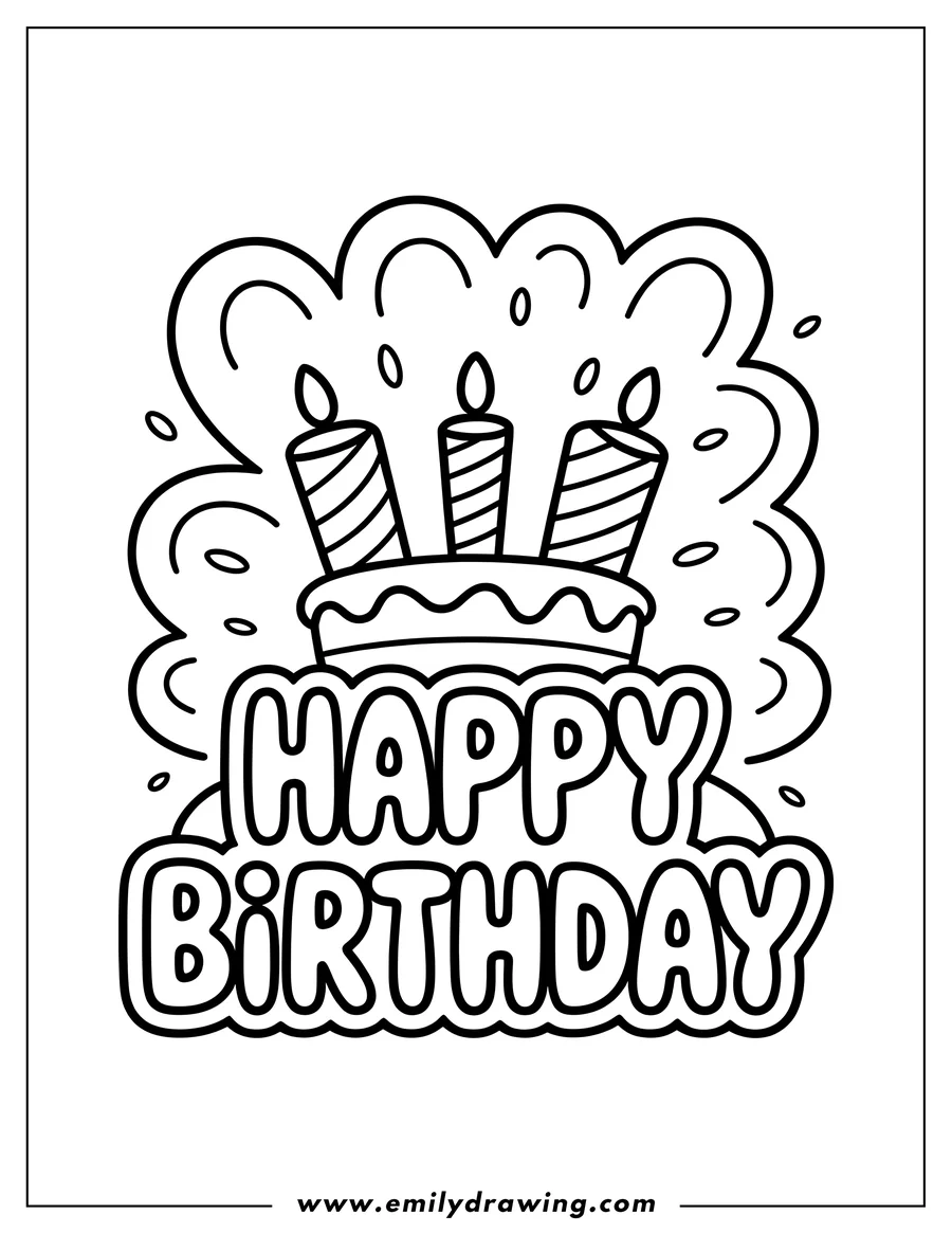 Black and white line art of birthday Cake