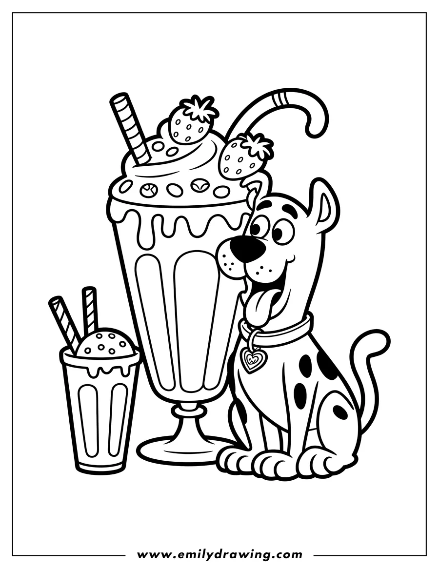 Doodle style coloring picture of cartoon Dog