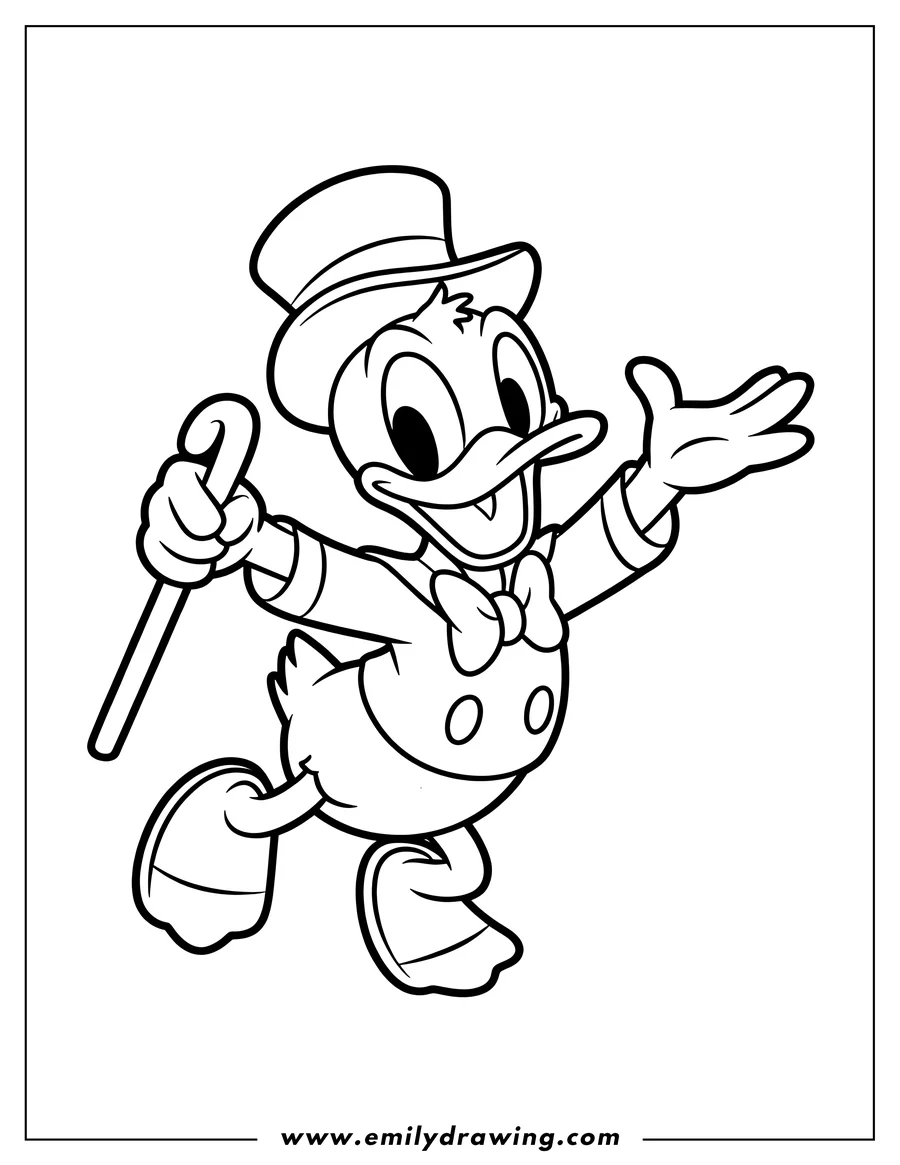 Black and white line art of cartoon Duck