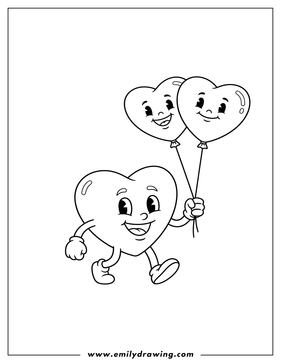 Clean line drawing: cartoon Heart Character