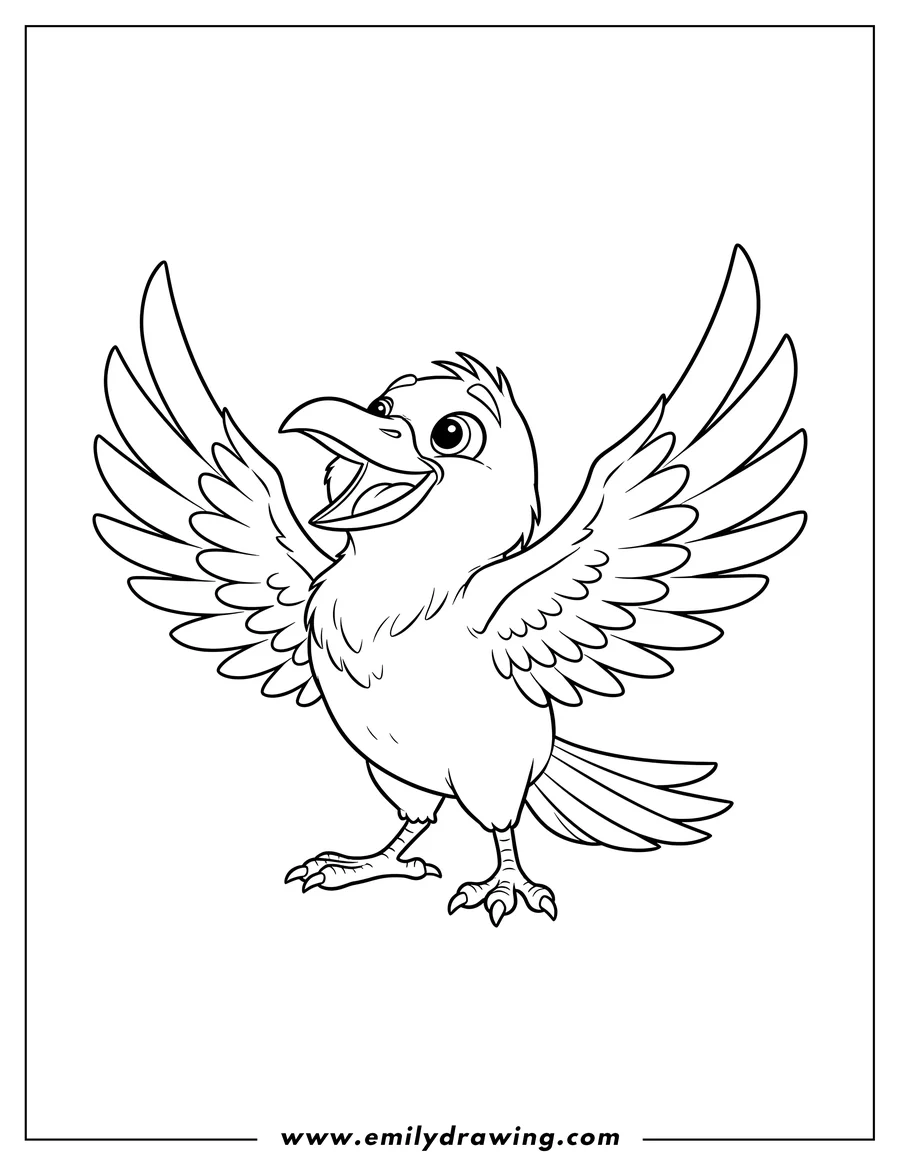 Full page coloring image of raven