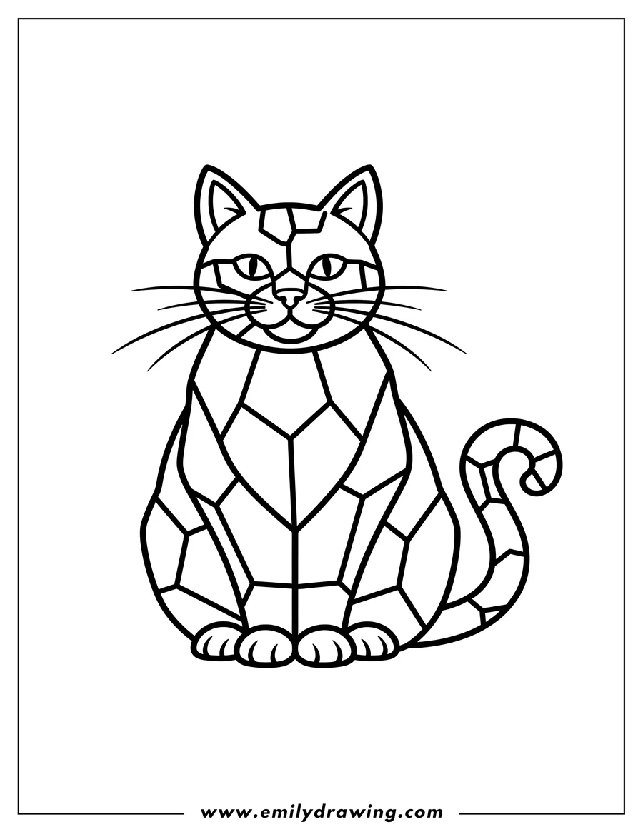 Free to print drawing of easy Cat Mosaic, sitting cat with whiskers