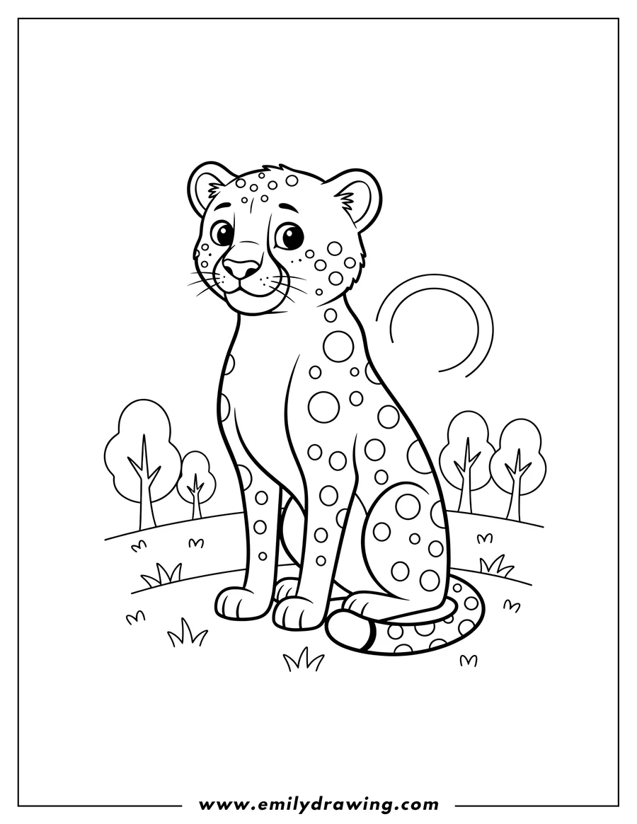 Free printable coloring sheet of simple Cheetah Sitting and Looking Sideways