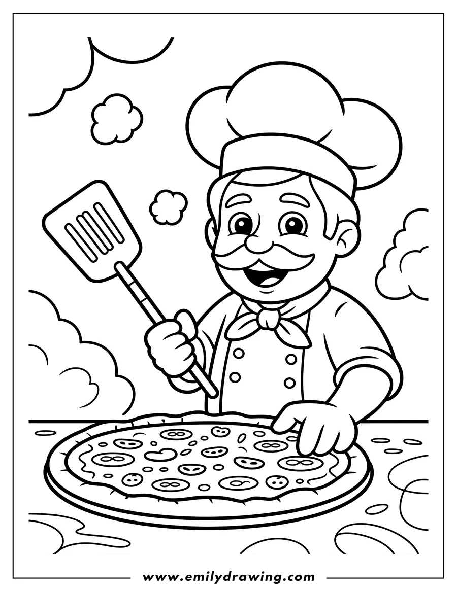 PDF style coloring page: chef