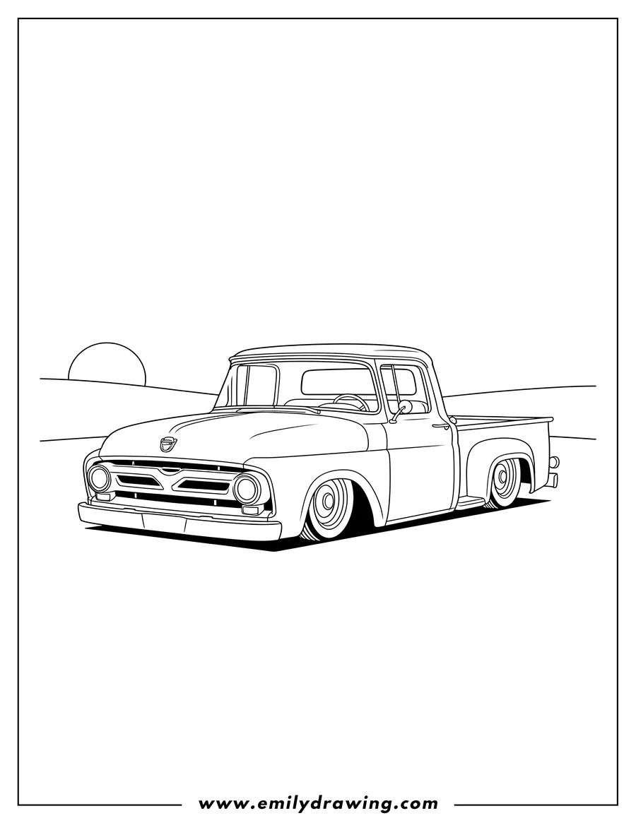 Free to print drawing of classic Ford F Series pickup truck, lowered
