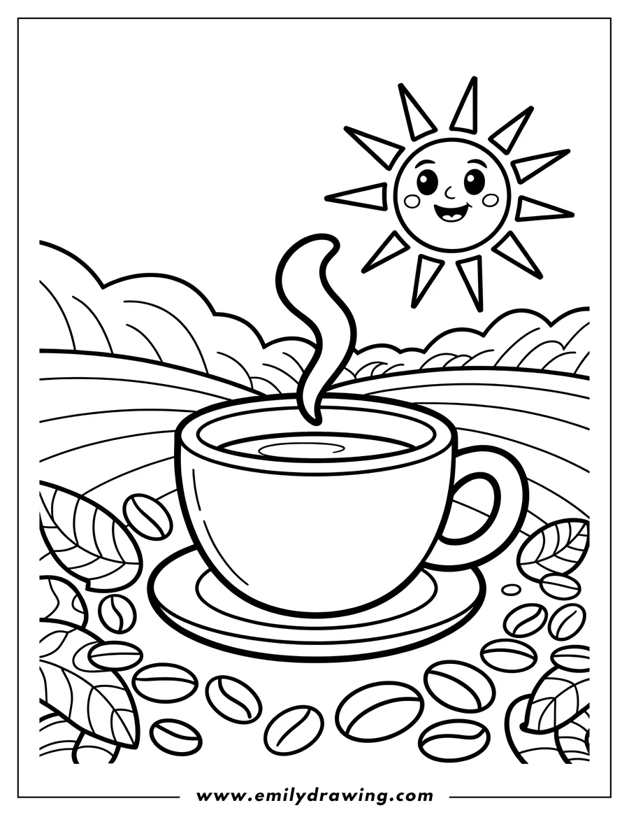 Coloring sheet featuring coffee Cup