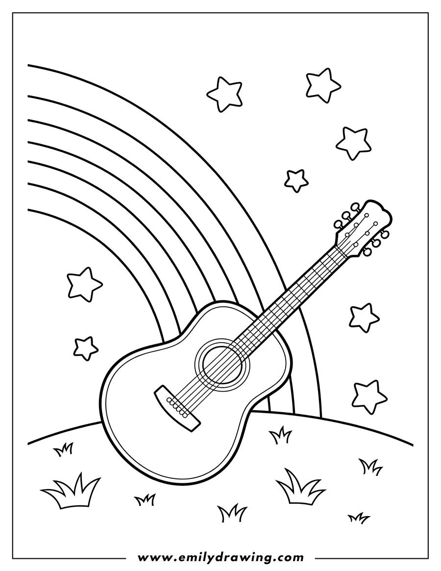 Coloring page for kids: acoustic Guitar