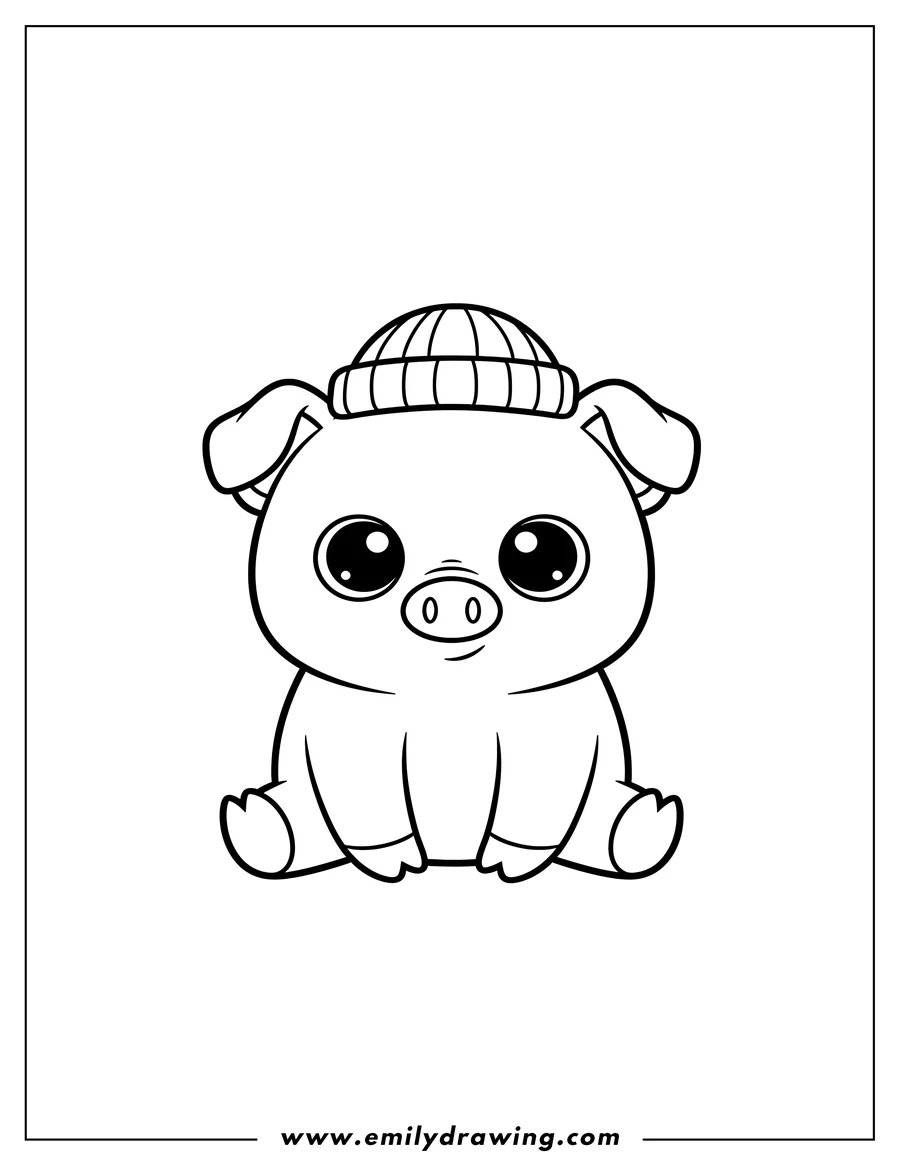 Coloring sheet featuring simple Beanie Boo Corky Pig sitting