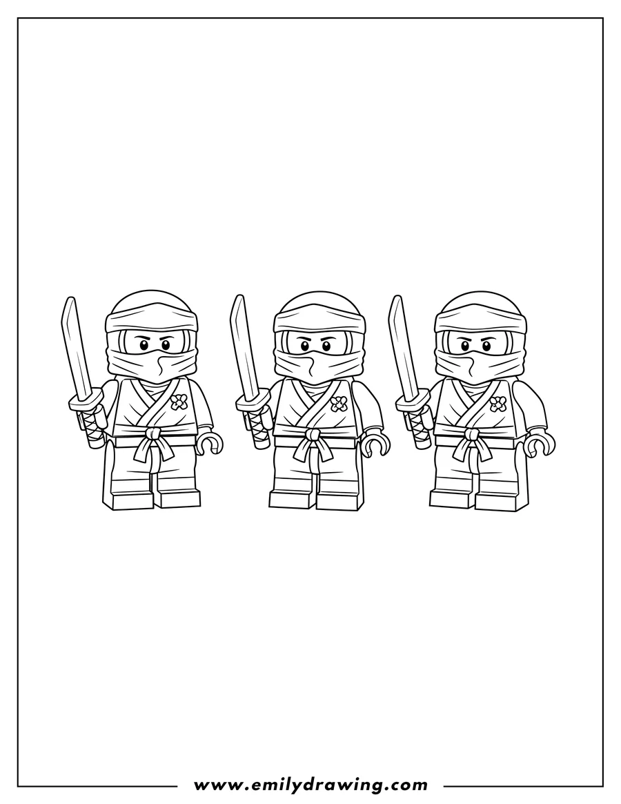 Coloring page for kids: lego Llyod Preschoolers, standing in ninja outfit with sword
