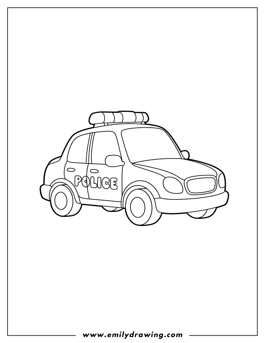 Free to print drawing of easy Outline Police Car To Color Scaled with 'POLICE' written on its side and a light bar on the roof