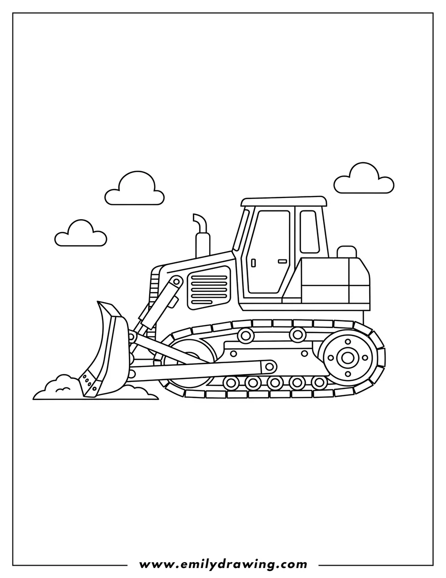 Downloadable coloring page of simple Crawler Bulldozer with a front blade, side view