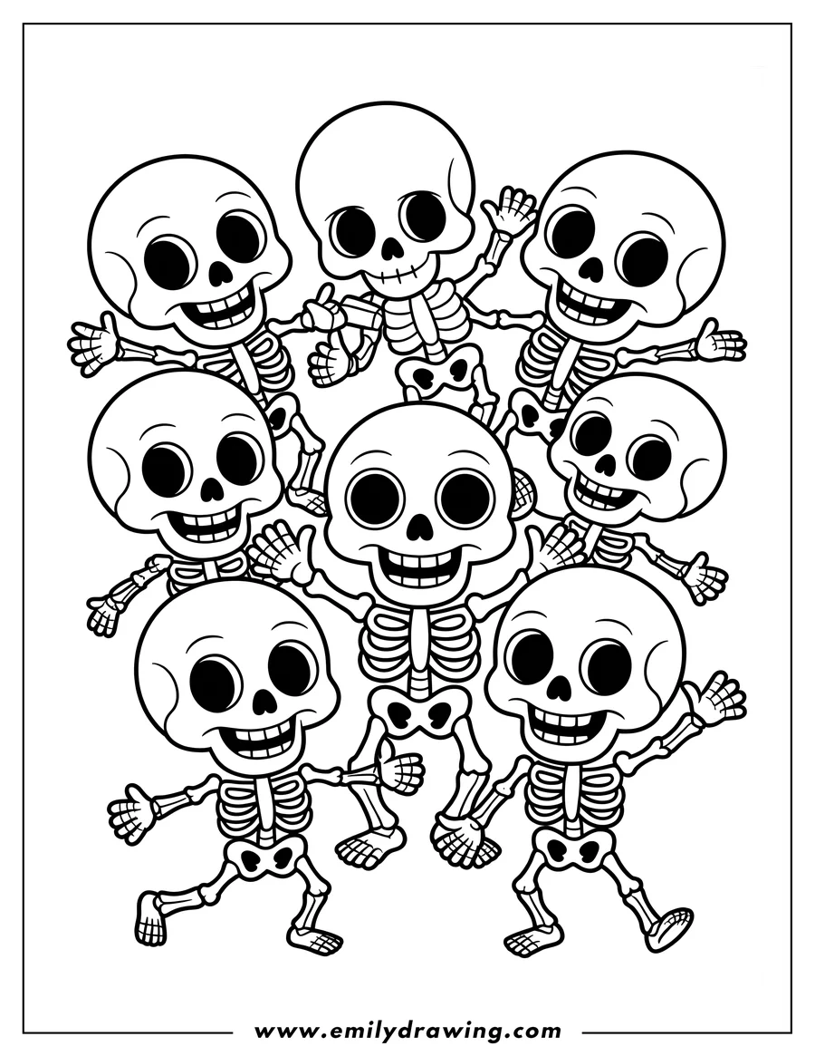 Free printable coloring sheet of skeletons