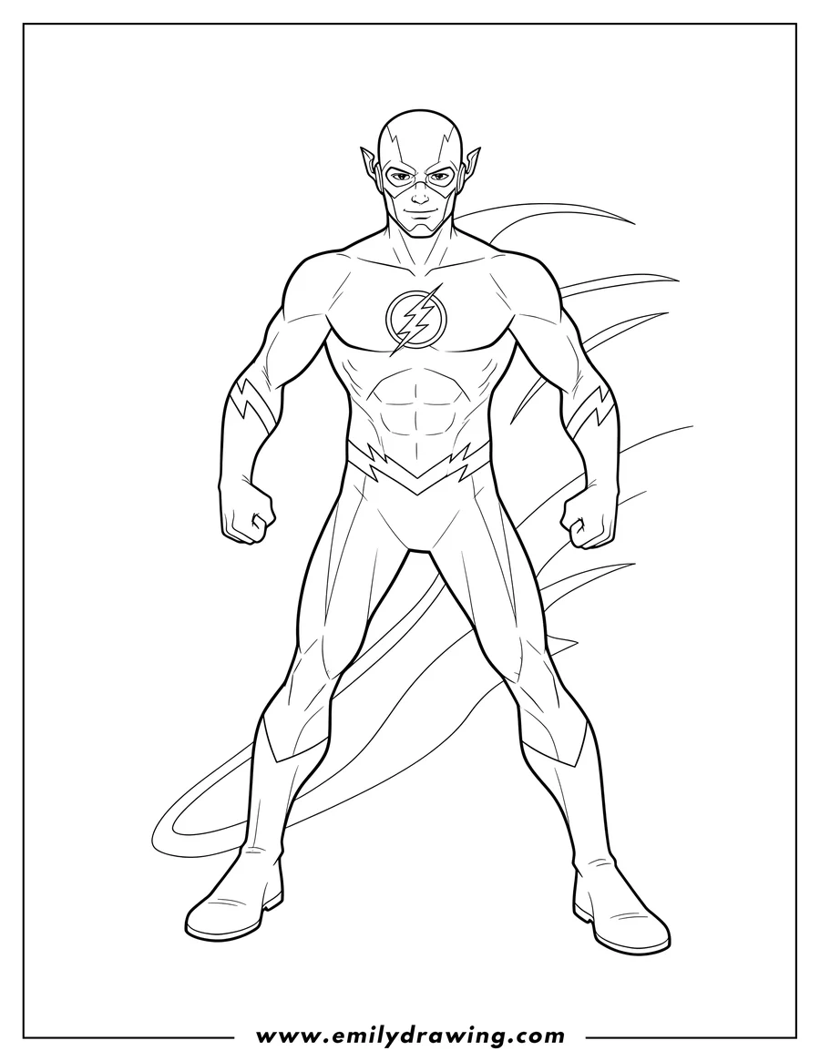 Coloring sheet featuring dc Flash standing full body to color