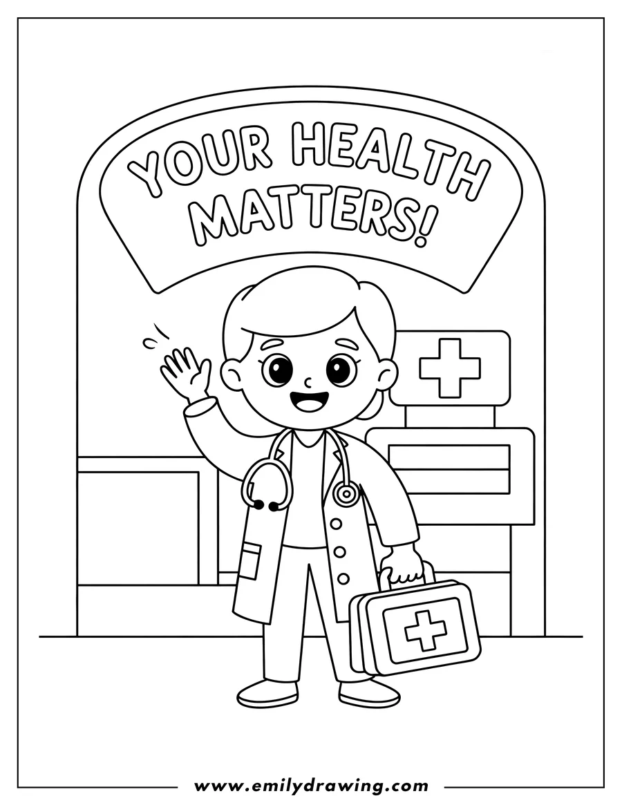 Coloring page of doctor