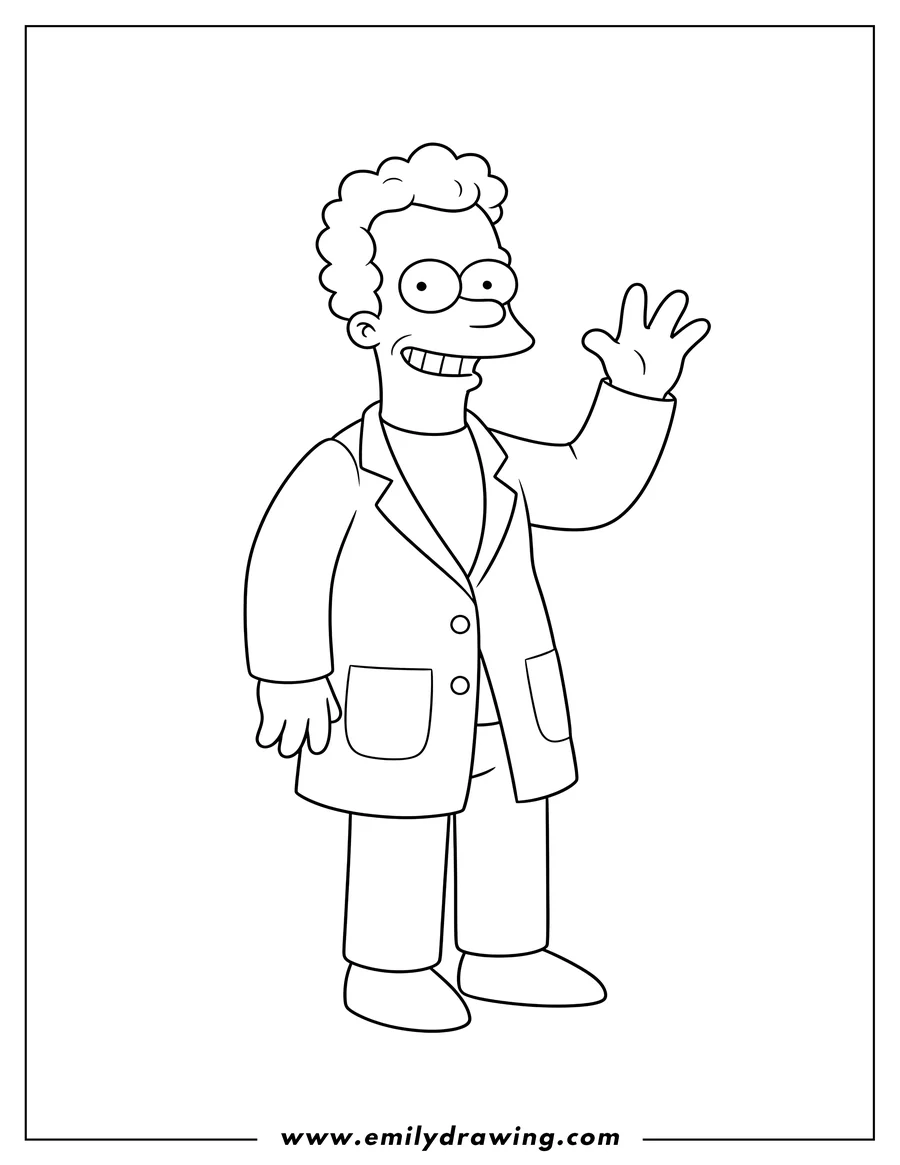 High quality printable dr Nick Riviera Waving, smiling, wearing a lab coat for coloring