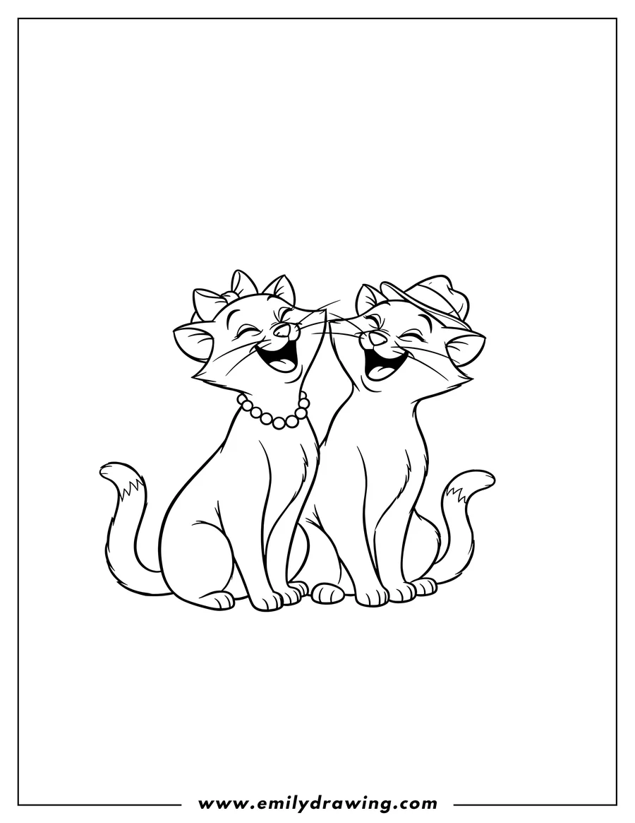 Outline drawing of simple Duchess And Thomas sitting together, smiling and laughing