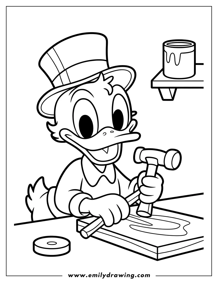 Doodle style coloring picture of duck Character