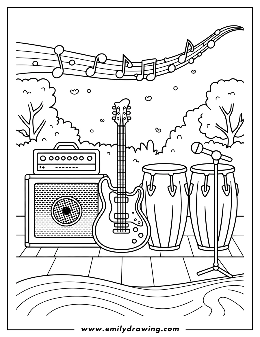 Downloadable coloring page of electric Guitar